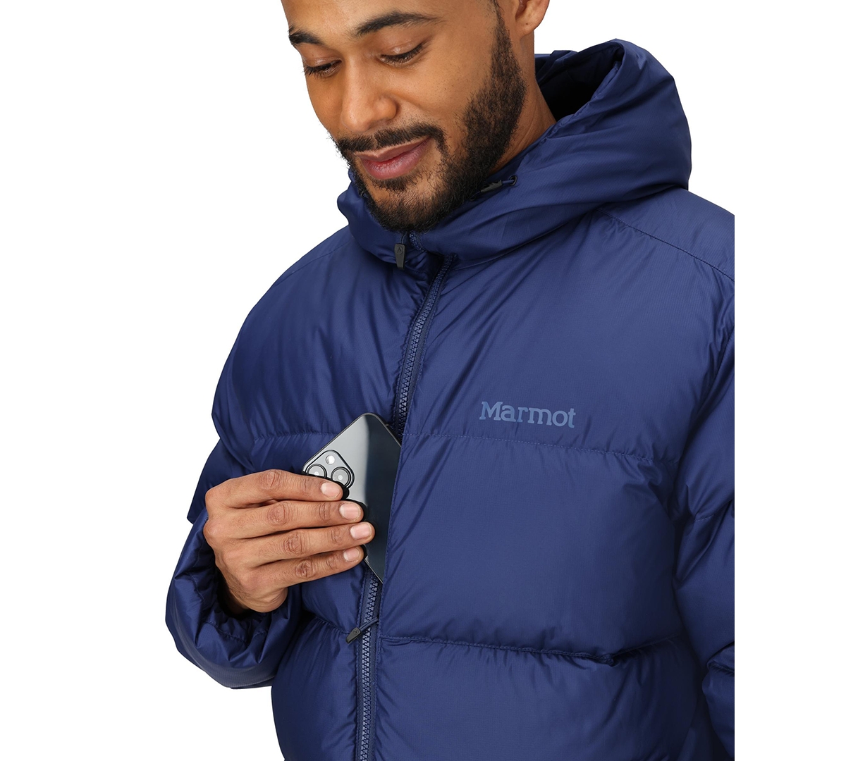 Marmot Men's Guides Down Hooded Jacket In Blue