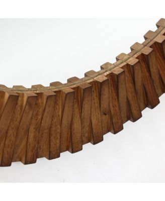 Rustic Oak Wood Textured Round Wall Mirror, 29” Decorative Home Accent