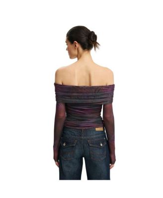 Women's Ashley Off Shoulder Mesh Long Sleeve Top