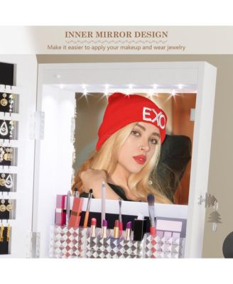 360&deg; Swivel Jewelry Armoire with LED Lights & Lockable Mirror