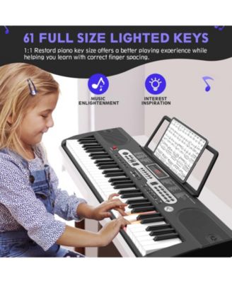 61-Key Electronic Keyboard Piano with Lighted Keys, Teaching Modes, Headphones, Stand