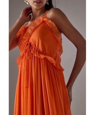 Women's Chiffon Ruffle Strappy Floaty Maxi Dress