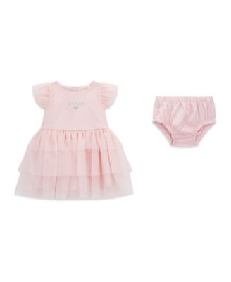 Baby Girls' Short-Sleeve Ponte Dress with Matching Diaper Cover
