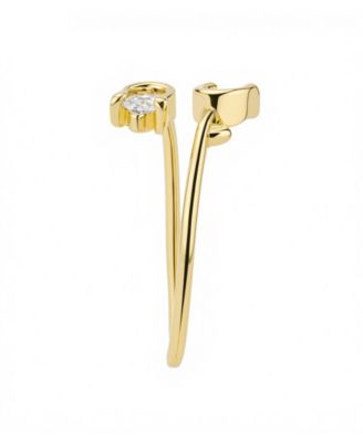 Cubic Zirconia Gold Plated Flower Bypass Ring