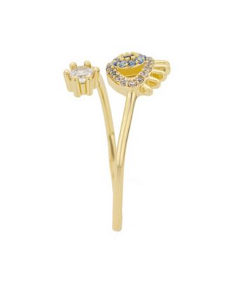 Cubic Zirconia Gold Plated Evil Eye Bypass Ring