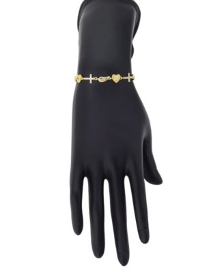 Cubic Zirconia Gold Plated Cross Charm Adjustable Bolo Bracelet