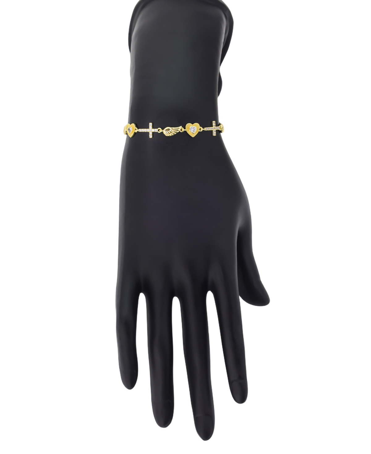 Unwritten Cubic Zirconia Gold Plated Cross Charm Adjustable Bolo Bracelet In Gold