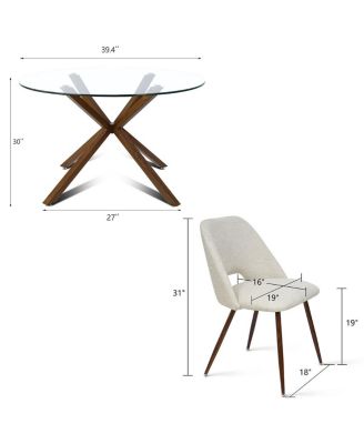 Modern 5-Piece Glass Top Dining Set for Small Spaces, 39.4'' Round Table with Fabric Chairs for Kitchen or Apartment-Maison Boucle