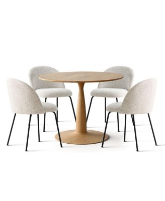 5-Piece Round Dining Table Set, 39.5'' MDF Wood Top with Metal Base and Upholstered Chairs for Small Spaces-Maison Boucle