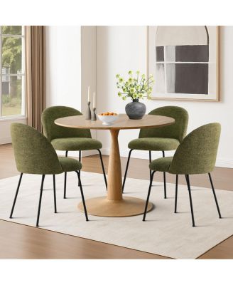 5-Piece Round Dining Table Set, 39.5'' MDF Wood Top with Metal Base and Upholstered Chairs for Small Spaces-Maison Boucle