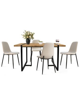 5-Piece Dining Table Set with 59'' MDF Table, Rectangular Wood-Look Top and Black Metal Legs with 4 Upholstered Chairs-Maison Boucle