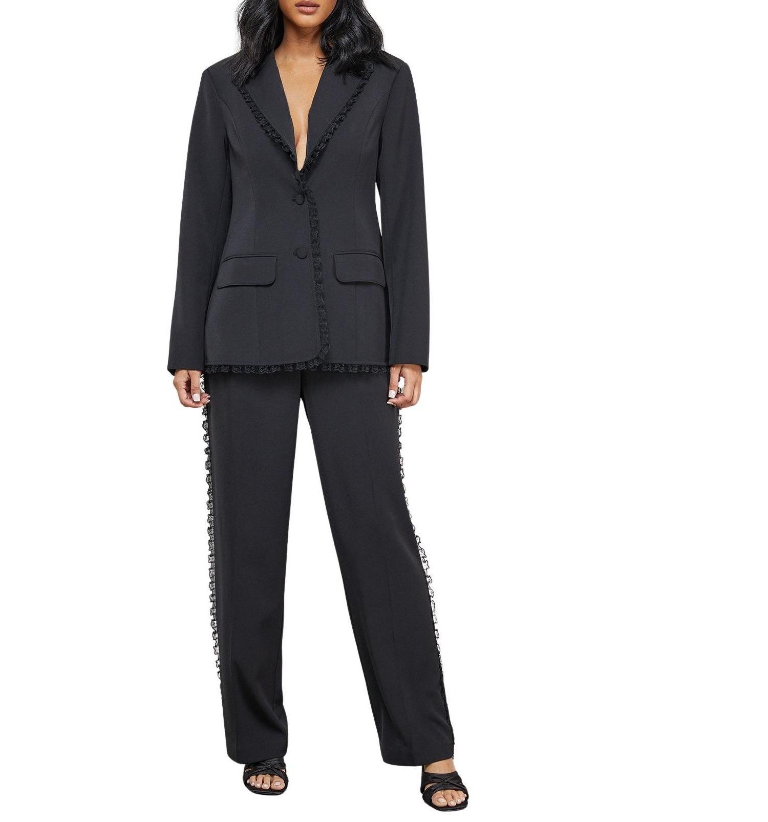 Women's Oversized Lace Frill Trim Blazer