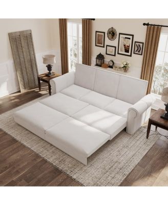 93.7" Velvet King Pull Out Sofa Bed, 3-in-1 Convertible Sleeper Couch with Chaise and Nailhead Trim for Living Room or Guest Room-Maison Boucle