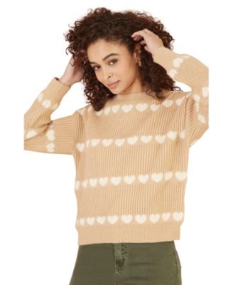 Women's Knitted Heart Stripes Sweater