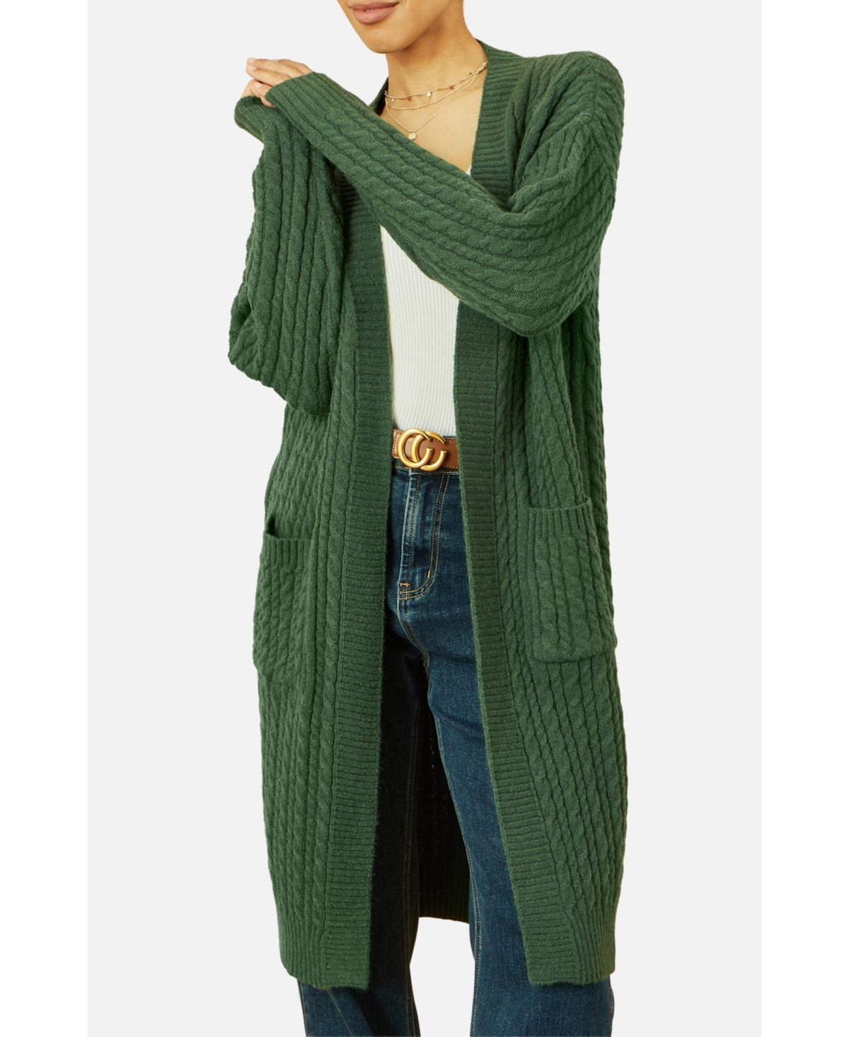 Yumi Women's Cable Knit Long Sleeve Cardigan