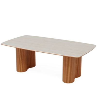 1 Pc Sintered Stone Dining Table 78.7 Inch Seats 8–10 Rectangular Solid Wood Legs Mid-Century Kitchen Dining Room Table