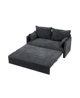 Pull Out Corduroy Sleeper Sofa with USB & Storage, 59.5'' Convertible Loveseat Bed for Small Spaces, Apartment, Bedroom
