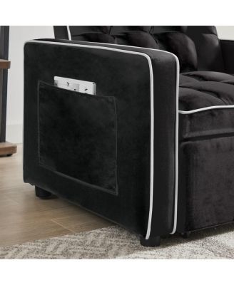 3-in-1 Convertible Velvet Chair Bed, Single Sleeper Sofa with Adjustable Backrest, Pull Out Bed & Side Pocket for Small Spaces