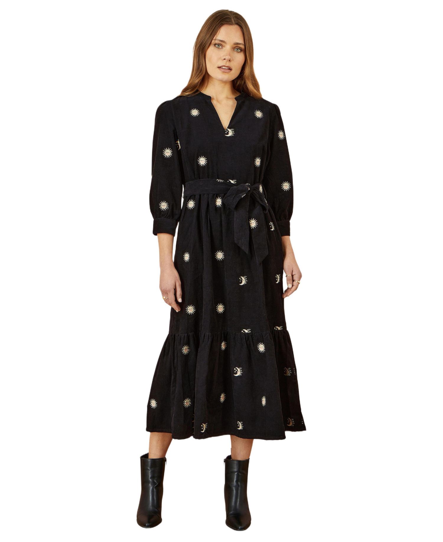 Women's Cosmic Embroidery Cord Midi Shirt Dress