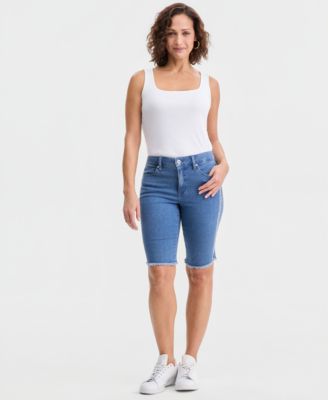 Style & Co - Women's Embroidered Mid-Rise Raw-Edge Bermuda Shorts
