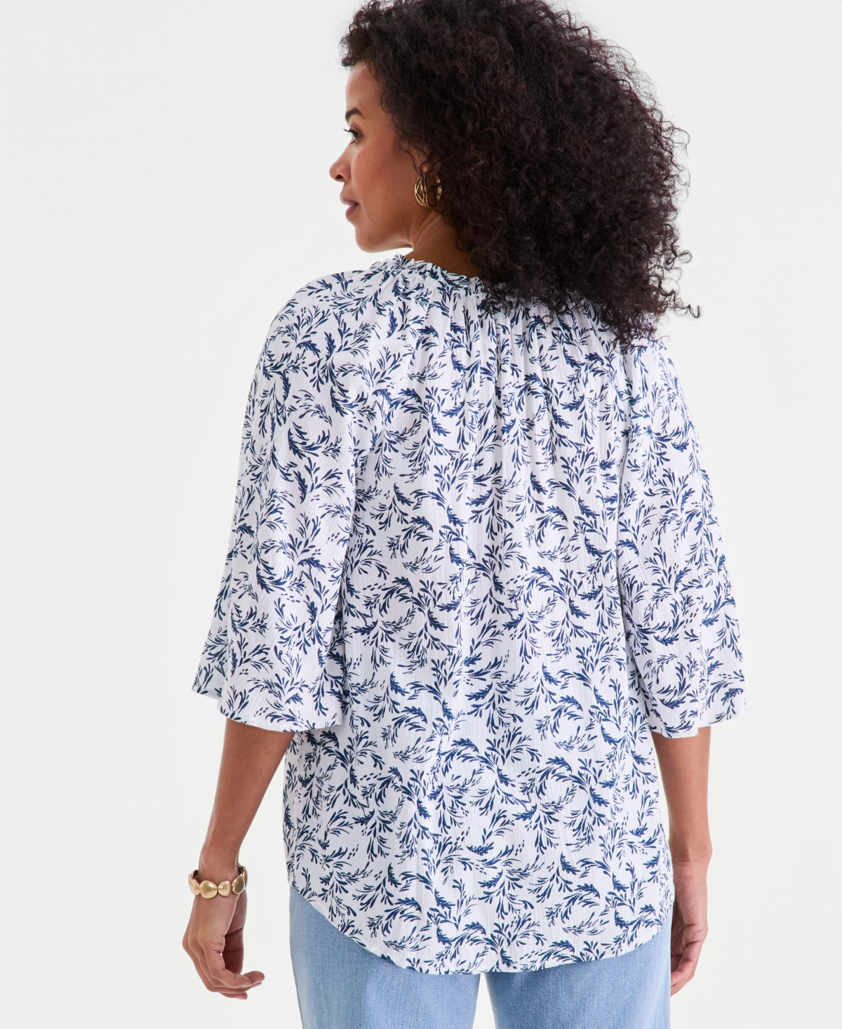 Style & Co Women's Printed Flutter-Sleeve Top, Macy's Exclusive