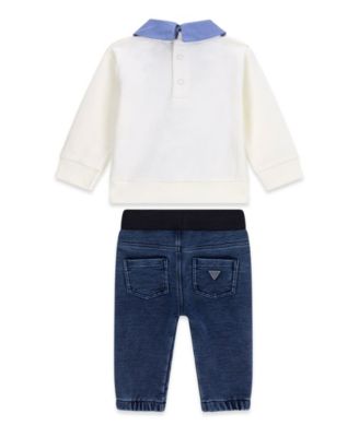 Baby Boys' Long-Sleeve Sweatshirt and Denim Pants, 2-Piece Set