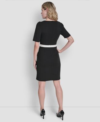 Women's Short-Sleeve Jewel Neck Scuba Crepe Dress