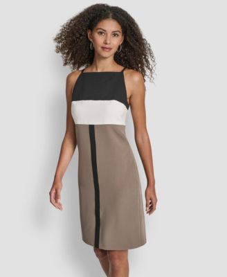 Women's Sleeveless Square Neck Colorblock Sheath Dress