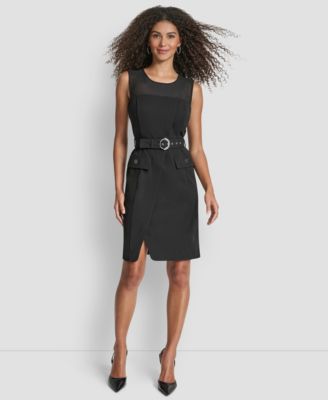 DKNY - Women's Sleeveless Scuba Crepe Mesh Sheath Dress
