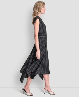 Women's Cap-Sleeve Asymmetric Hem Midi Dress