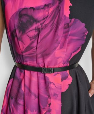 Women's Sleeveless Jewel Neck Fit and Flare Midi Dress