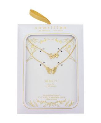 Faux Opal Cubic Zirconia Flower and Butterfly Necklace Set