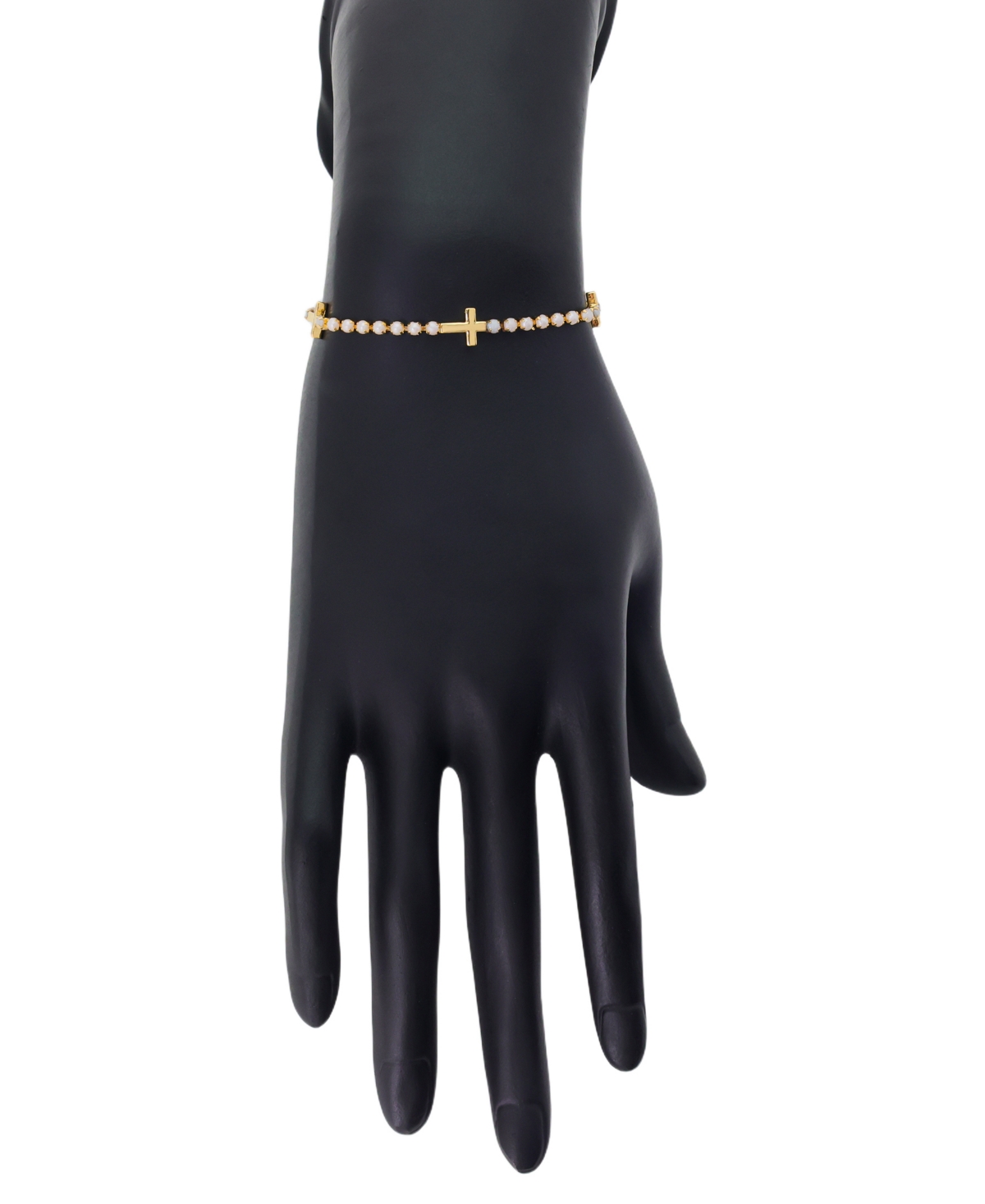 Unwritten Triple Cross Glass Pearl Bolo Bracelet In Gold