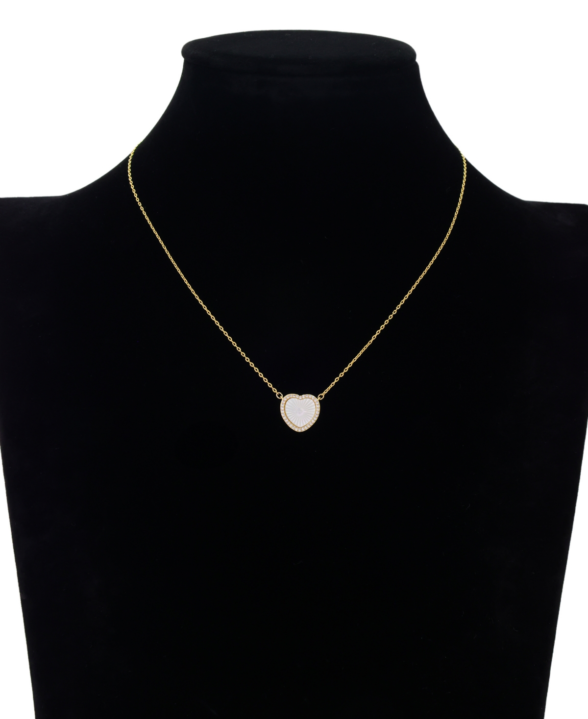 Unwritten Mother Of Pearl Inlay Cubic Zirconia Heart Necklace With Extender In Gold