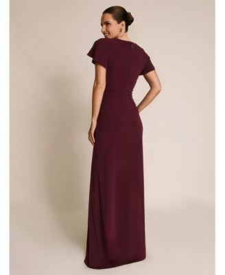 Women's Knot Panel Flutter Sleeve Stretch Dresses