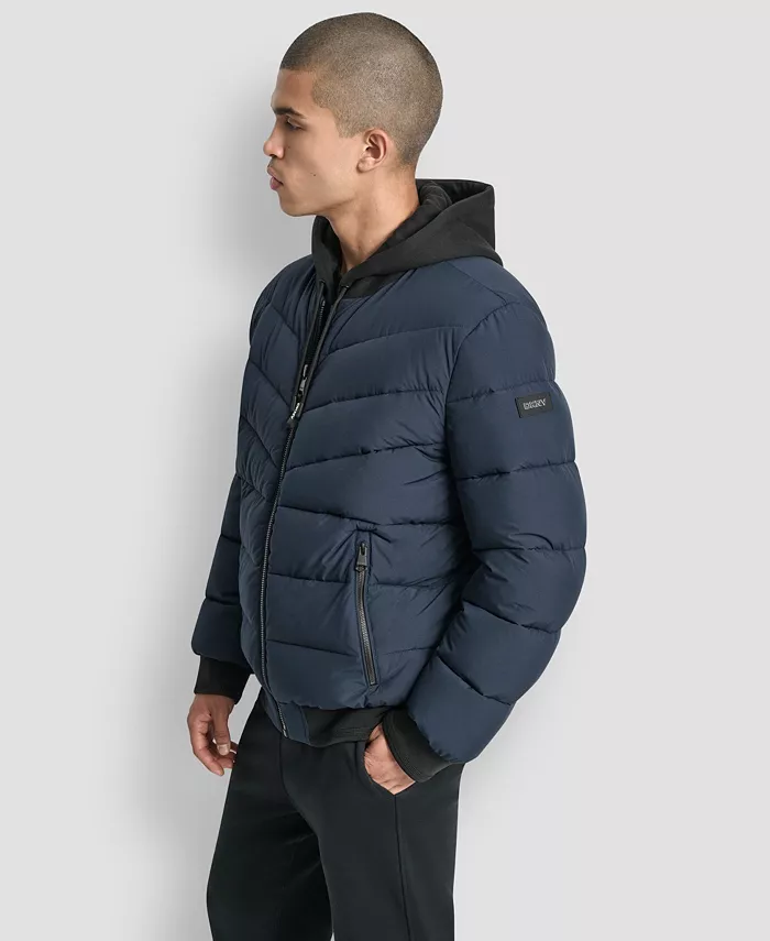 Men's Hooded Quilted Puffer Bomber Jacket - thumbnail 7