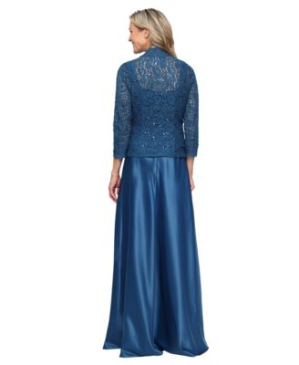 Women's 3/4-Sleeve Scalloped Jacket & Gown, 2-Piece Set