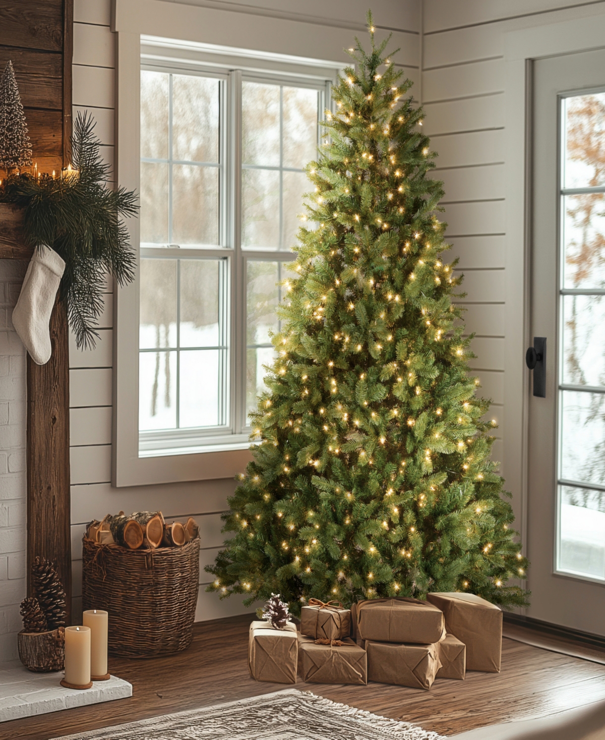 National Tree 7.5' "Feel Real" Downswept Douglas Fir Hinged Tree with 750 Clear Lights