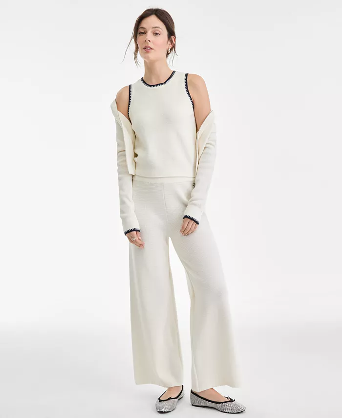 Women's Tipped Crewneck Sleeveless Sweater - thumbnail 7