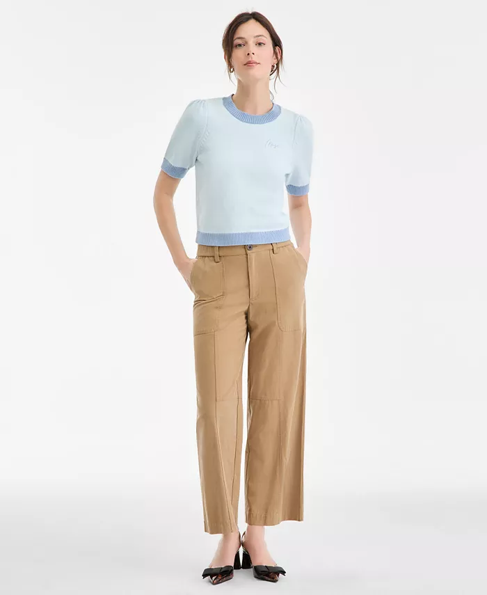 Women's Embroidered Colorblocked Short-Sleeve Sweater - thumbnail 2