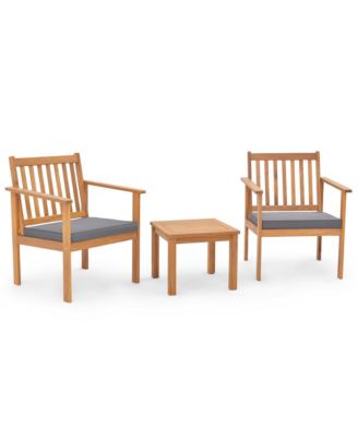  3 PCS  Acacia Wood  Soft Cushions  Patio Furniture Set (Chairs & Coffee Table)