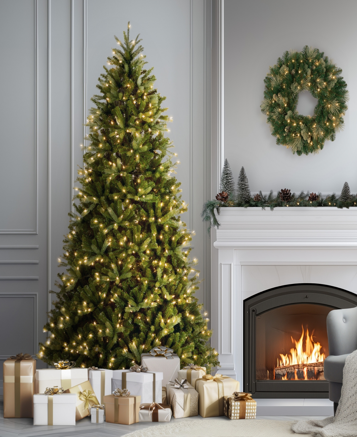 National Tree Company 7.5' "Feel Real" Jersey Fraser Medium Fir Hinged Tree with 1000 Clear Lights