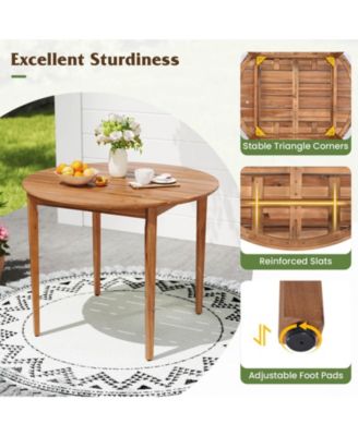 Round Outdoor Dining Table for 4 People 36 inch Acacia Wood Patio Table for Yard