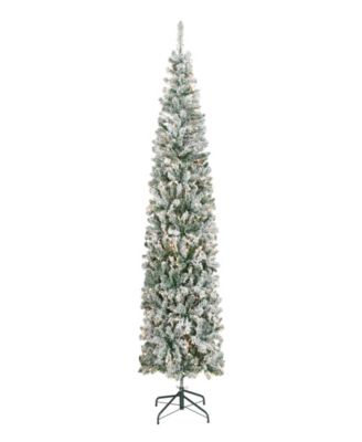 First Traditions 7.5' Acacia Pencil Slim Flocked Tree with Clear Lights