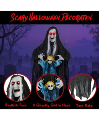 Halloween Decoration 6 11” Sound-Activated Witch Holding Ghost Girl Spooky Sound