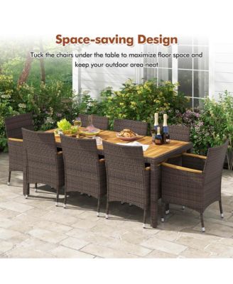 9PCS Outdoor Dining Set with Acacia Wood Table Top Patio Dining Set for 8 People