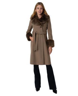 Women's Belted W/Faux Fur Collar & Cuff