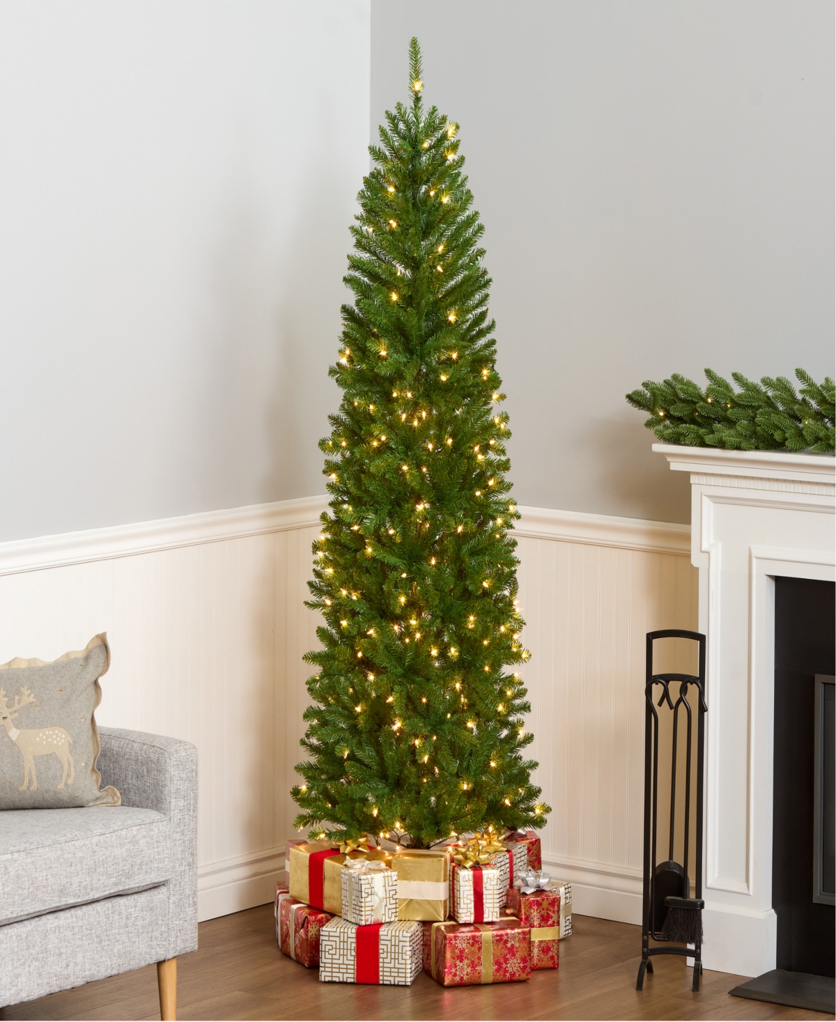 National Tree 6.5' Kingswood Fir Hinged Pencil Tree with 250 Clear Lights
