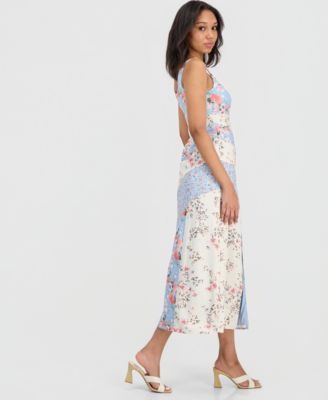 Juniors' Mixed Floral Scoop-Neck Midi Dress