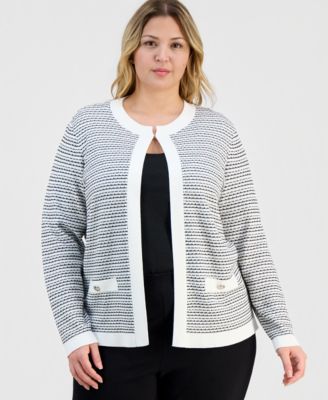 Plus Size Textured Long-Sleeve Cardigan Jacket 
